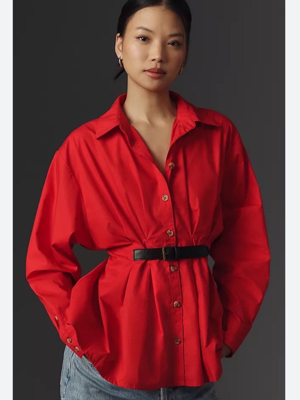 Anthropologie Red Button-Down Shirt
